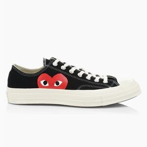 Black Sneakers with Red Heart Logo